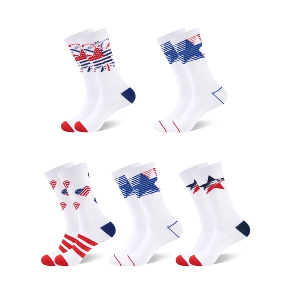 ARWSER 5 Pairs Mens Crew Socks Lightweight Breathable Comfort Sport Socks with Star and Stripe Pattern