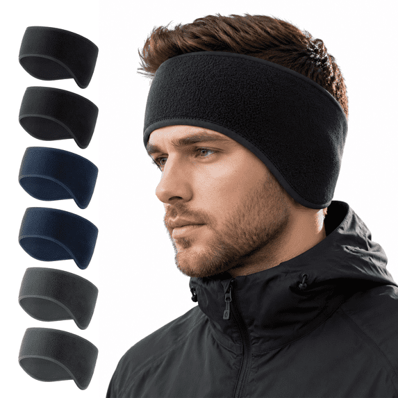 ARWSER 6 Pack Men’s Winter Fleece Lined Headbands Ear Warmer , Stretch Anti-Slip Thermal Ear Covers Headbands for Outdoors