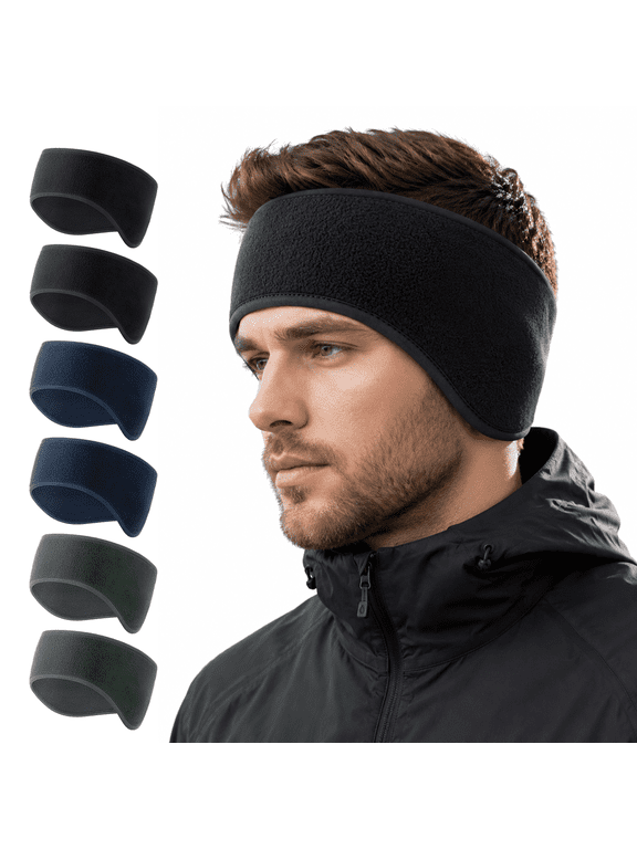 6 Pack Men’s Winter Fleece Lined Headbands Ear Warmer , Stretch Anti-Slip Thermal Ear Covers Headbands for Outdoors
