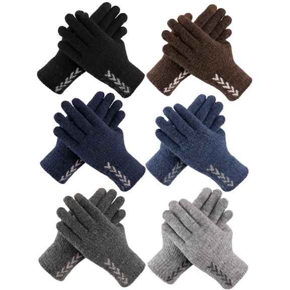 ARWSER 6 Pairs Knitted Fleece Gloves for Men, Touchscreen Enabled Warm Cold Weather Gloves, Soft Elastic Cuff Thermal Gloves for Men & Women