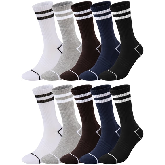 ARWSER Men's Crew Socks 10 Pairs Soft Comfortable Breathable Terry Cushioned Socks Casual Multi-Purpose Daily Outdoor Socks for Men