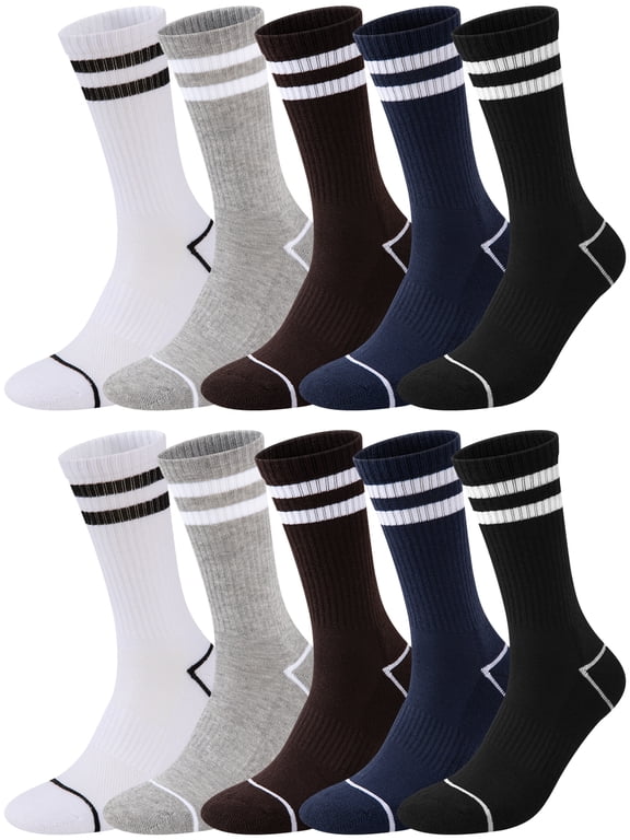 Men's Crew Socks 10 Pairs Soft Comfortable Breathable Terry Cushioned Socks Casual Multi-Purpose Daily Outdoor Socks for Men