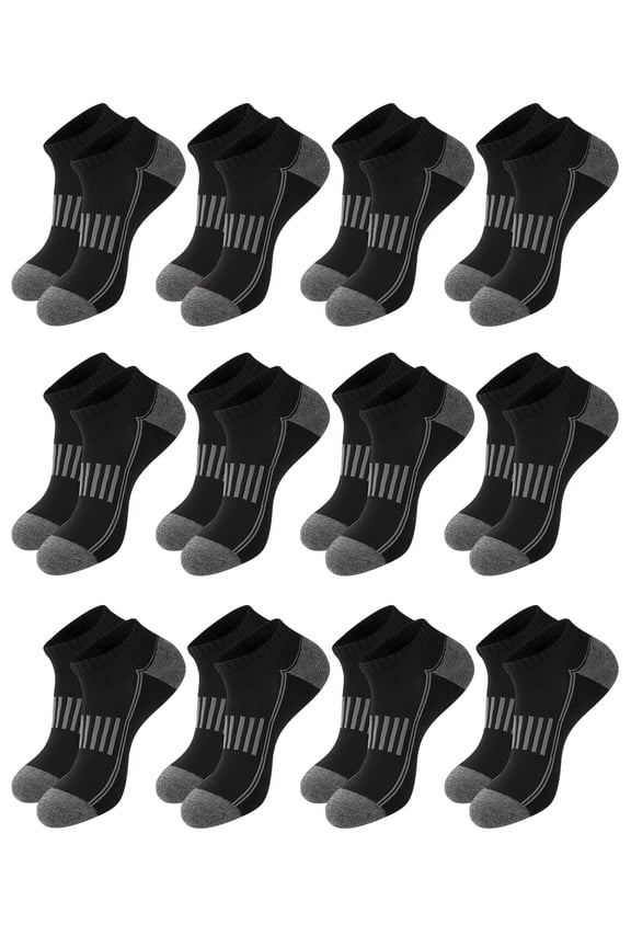 Mens 12 Pairs Ankle Socks, Cushioned Breathable Athletic Low Cut Sports Running Socks for Outdoor Daily Wear