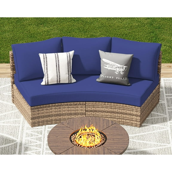 ARYARD Patio Furniture Sets, 3 Piece Half-Moon Sectional Round Sofa Set, Outdoor Patio Furniture with Cushions for Beach, Pool, Balcony, Blue