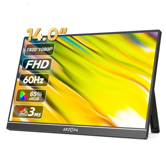 ARZOPA 14 inch 1080P FHD IPS Portable Monitor with USB C HDMI External Second Screen for Mac/Laptop/PC/Switch/PS/Xbox A1S