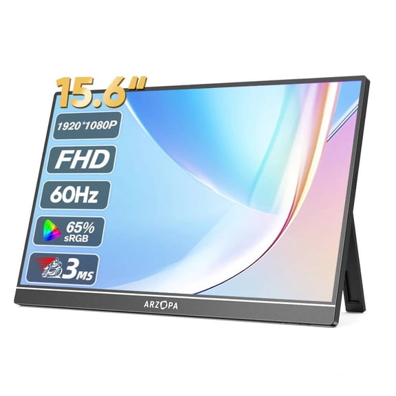 ARZOPA 15.6 inch Portable Monitor FHD 1080P IPS USB-C Mini-HDMI External Second Screen for Mac Laptop PC Switch Xbox PS4/5 Xbox
