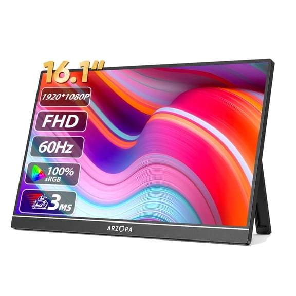 ARZOPA 16.1'' 100% sRGB Portable Monitor 1080P Second Monitor External Screen for MAC Laptop PC Xbox/PS/Switch
