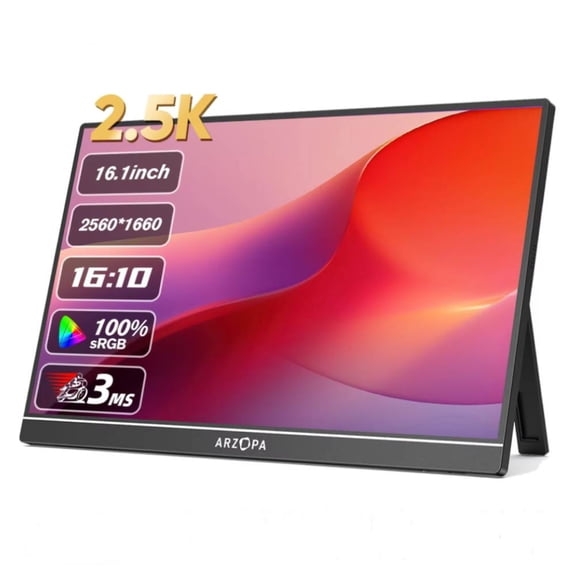 ARZOPA 16" 2.5K QHD Portable Monitor 16:10 IPS Screen with type-c mini hdmi Second Display for MAC/Laptop/PC/Xbox/PS/Switch,Z1RC