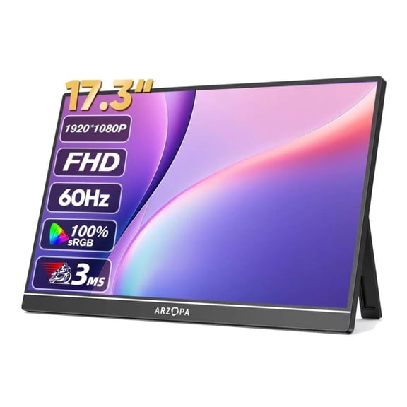 ARZOPA 17.3inch 1080P FHD 100% sRGB Portable Monitor,16:9 IPS Screen,metal body,with type-c mini HDMI,Speakers, A1M