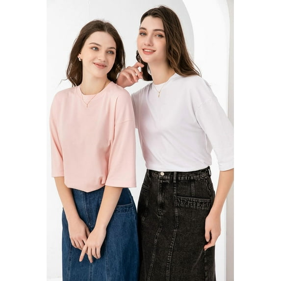 AS 2024 summer woman boxy Tee loose design lady clothing 95% cotton high quality fashion look ( Ship out in 1 day)