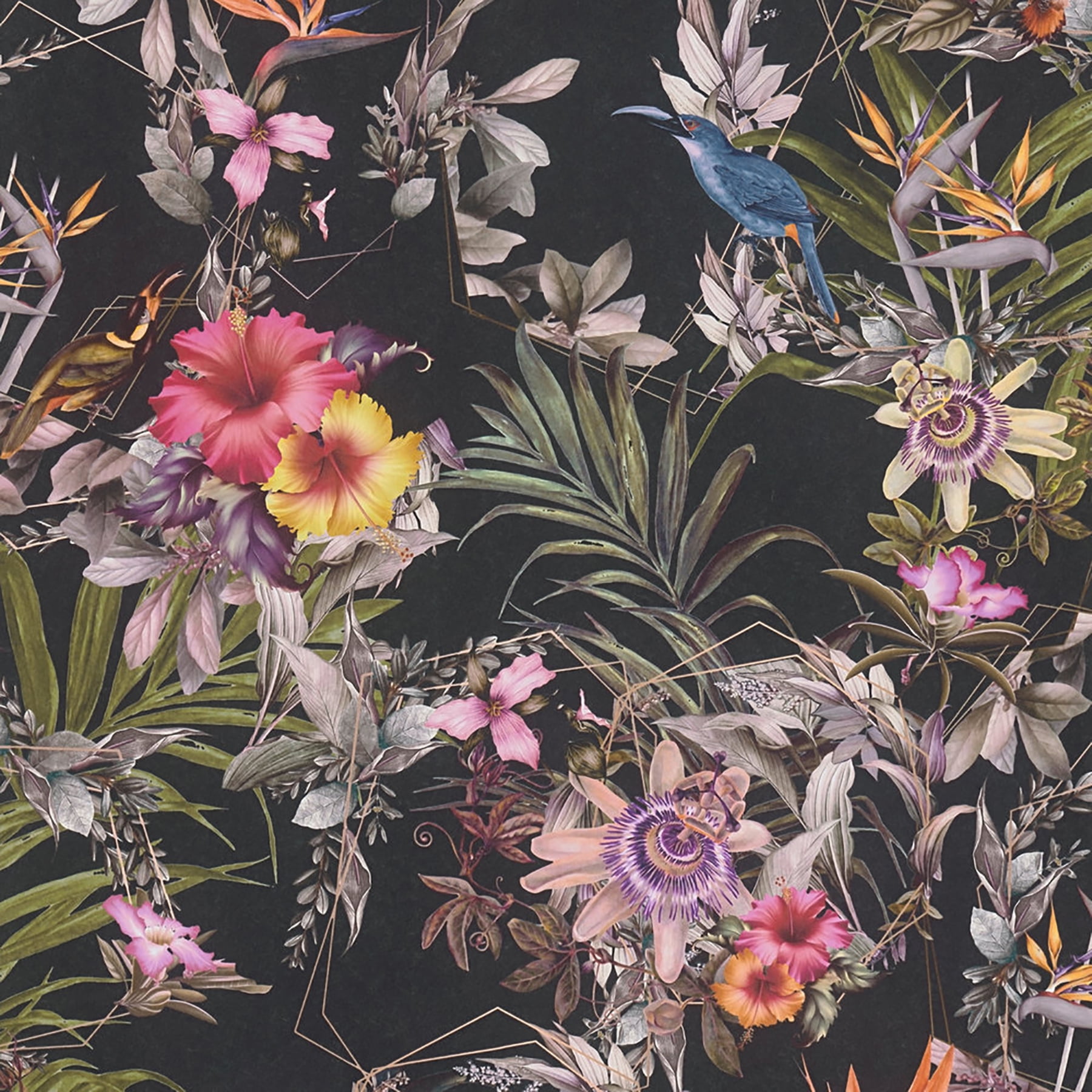 Hollis Navy Tropical Non-Woven Wallpaper Roll