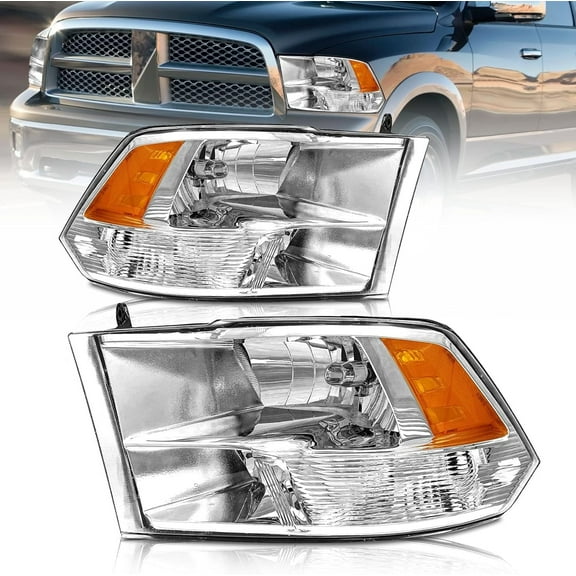 AS Headlight Assembly Compatible with 2009-2018 Dodge Ram 1500 2500 3500 Black Housing Amber Reflector Driver and Passenger Side