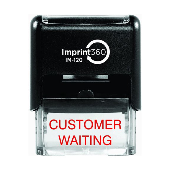 AS-IMP1056 - Customer Waiting, Heavy Duty Commerical Quality Self-Inking Rubber Stamp, Red Ink, 9/16" x 1-1/2" Impression Size, Laser Engraved for Clean, Precise Imprints