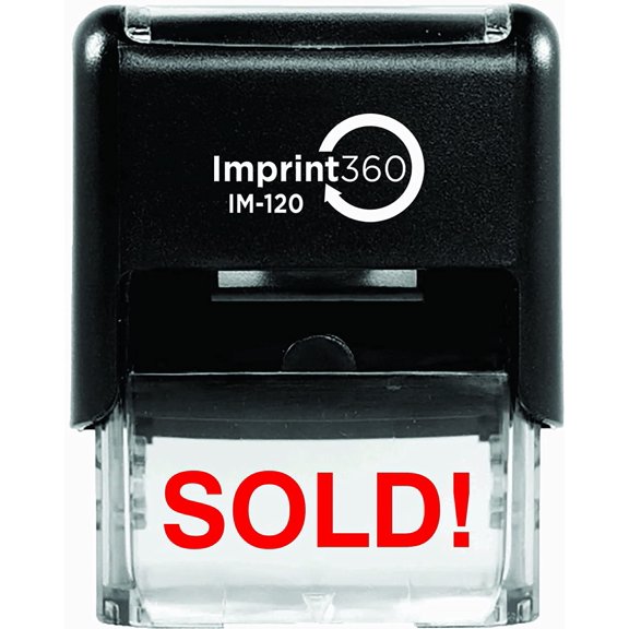AS-IMP1079 - Sold!, Heavy Duty Commerical Quality Self-Inking Rubber Stamp, Red Ink, 9/16" x 1-1/2" Impression Size, Laser Engraved for Clean, Precise Imprints