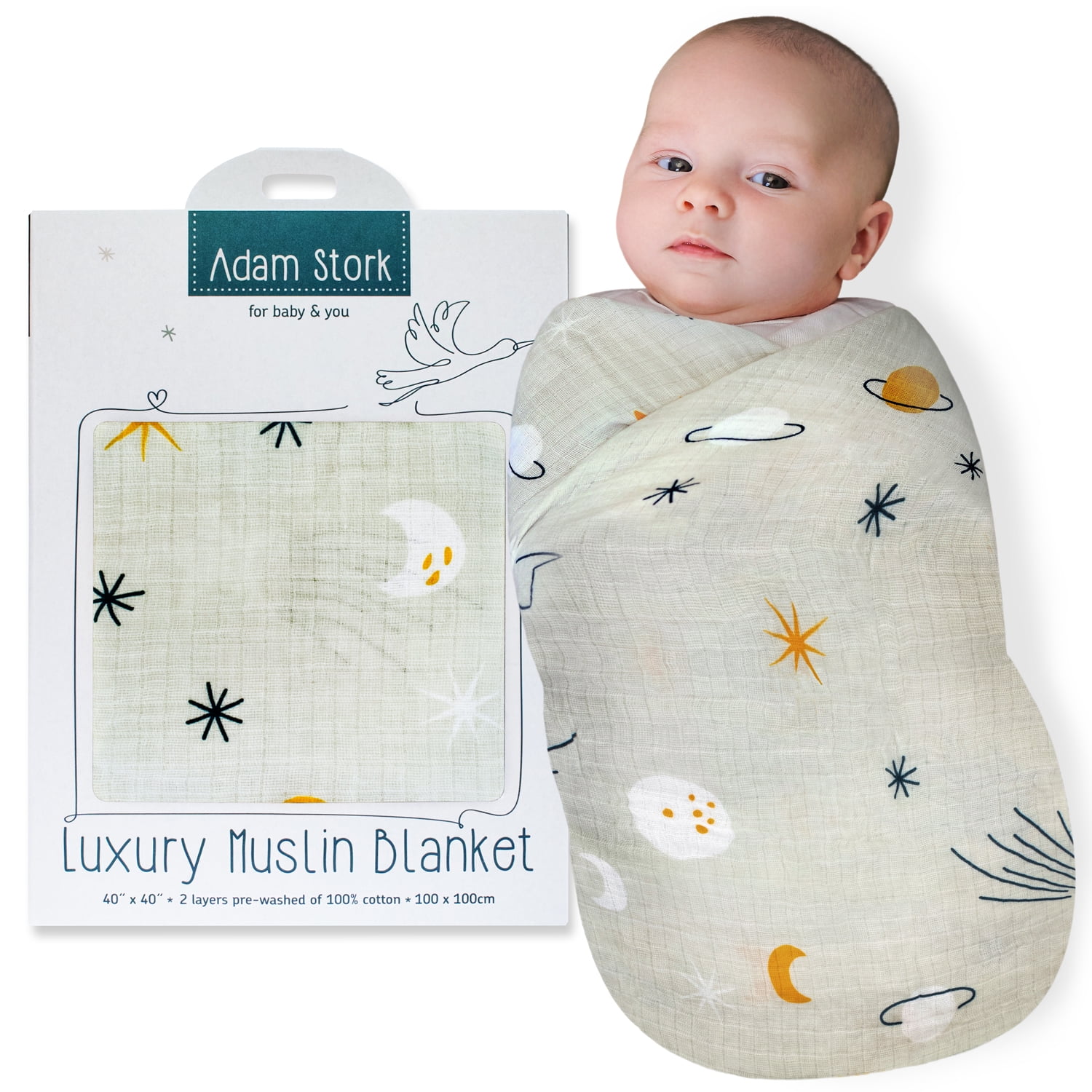 AS. Organic Cotton Muslin Baby Swaddle Blanket Large 40 x 40 inch