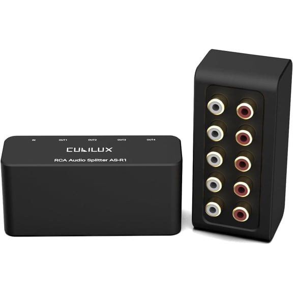 AS-R1 4 Way RCA Audio Splitter Box, 4-Channel Stereo RCA Splitter, Passive Audio Splitter-Made with Aluminum Alloy (1 in 4 Out)