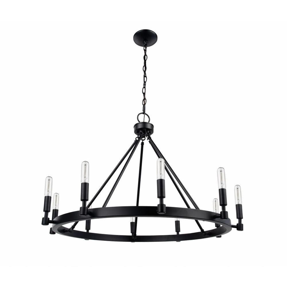 Astra Black Steel 10-Light Wagon Wheel Chandelier
