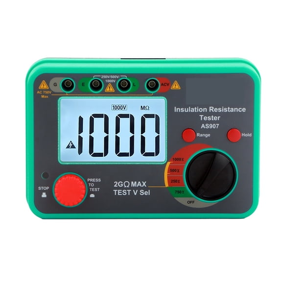 AS907 Digital Megohmmeter, 0.1M-2000M Insulation Resistance Tester Tool