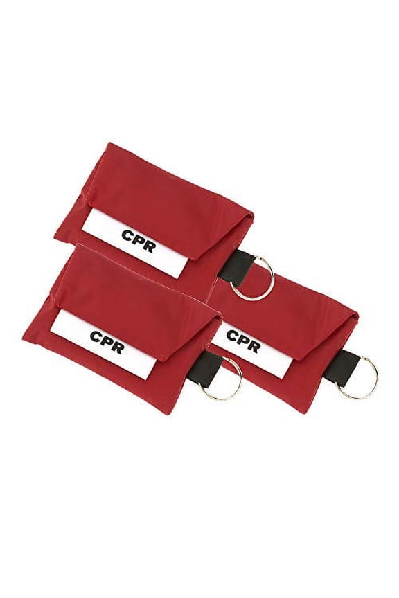 CPR Face Mask Key Chain Kit With Gloves - 3 Pack, Red