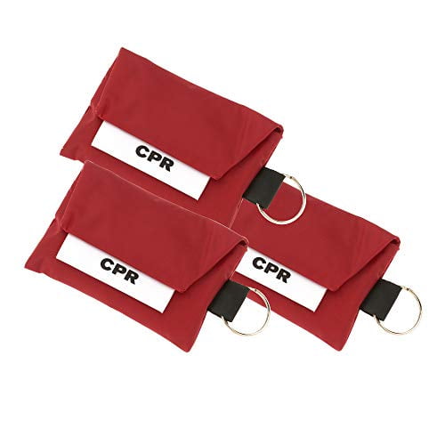 ASA TECHMED CPR Face Mask Key Chain Kit With Gloves 3 Pack, Red