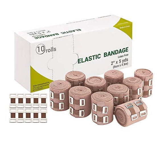 ASA TECHMED Elastic Bandage with Clips + 10 Extra Clips - 10 Pack (2" x 5 Yards)