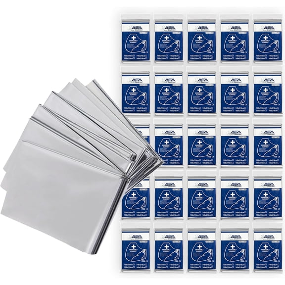 ASA TECHMED Emergency Blanket, Thermal Blankets Silver Foil Space Blanket. Designed for Outdoors, Camping, Survival, First Aid Preparedness Supplies, 25 Pcs