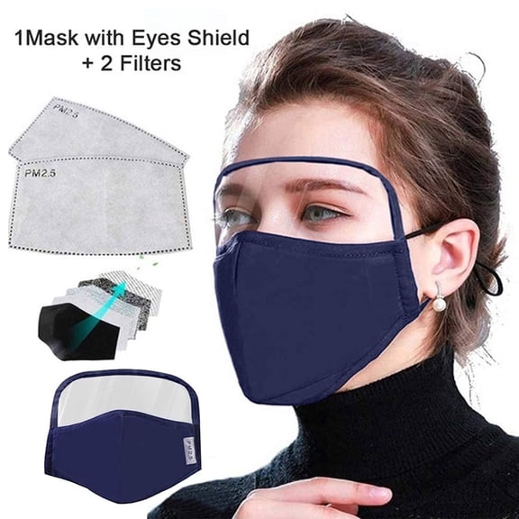 ASA TECHMED Face Mask, Cotton Dust-Proof Outdoor Reusable Protective Face Cover with Transparent Eye Shield, Anti-Pollution Design, Blue, 1 Pack