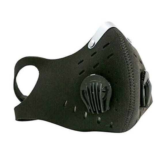 ASA TECHMED Reusable Dual Air Breathing Valve Face Mask Cover with Activated Carbon Filter (Black Cycling)