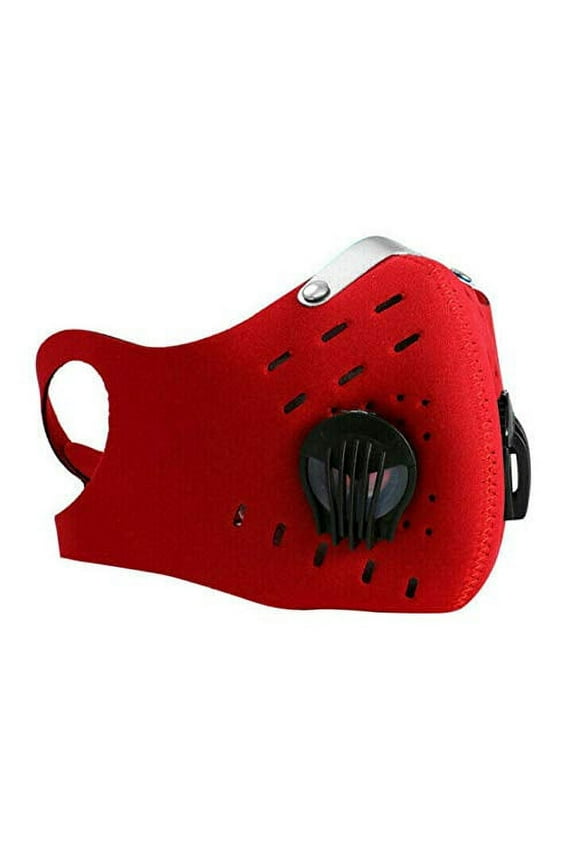 Reusable Dual Air Breathing Valve Face Mask Cover with Activated Carbon Filter (Red Cycling)