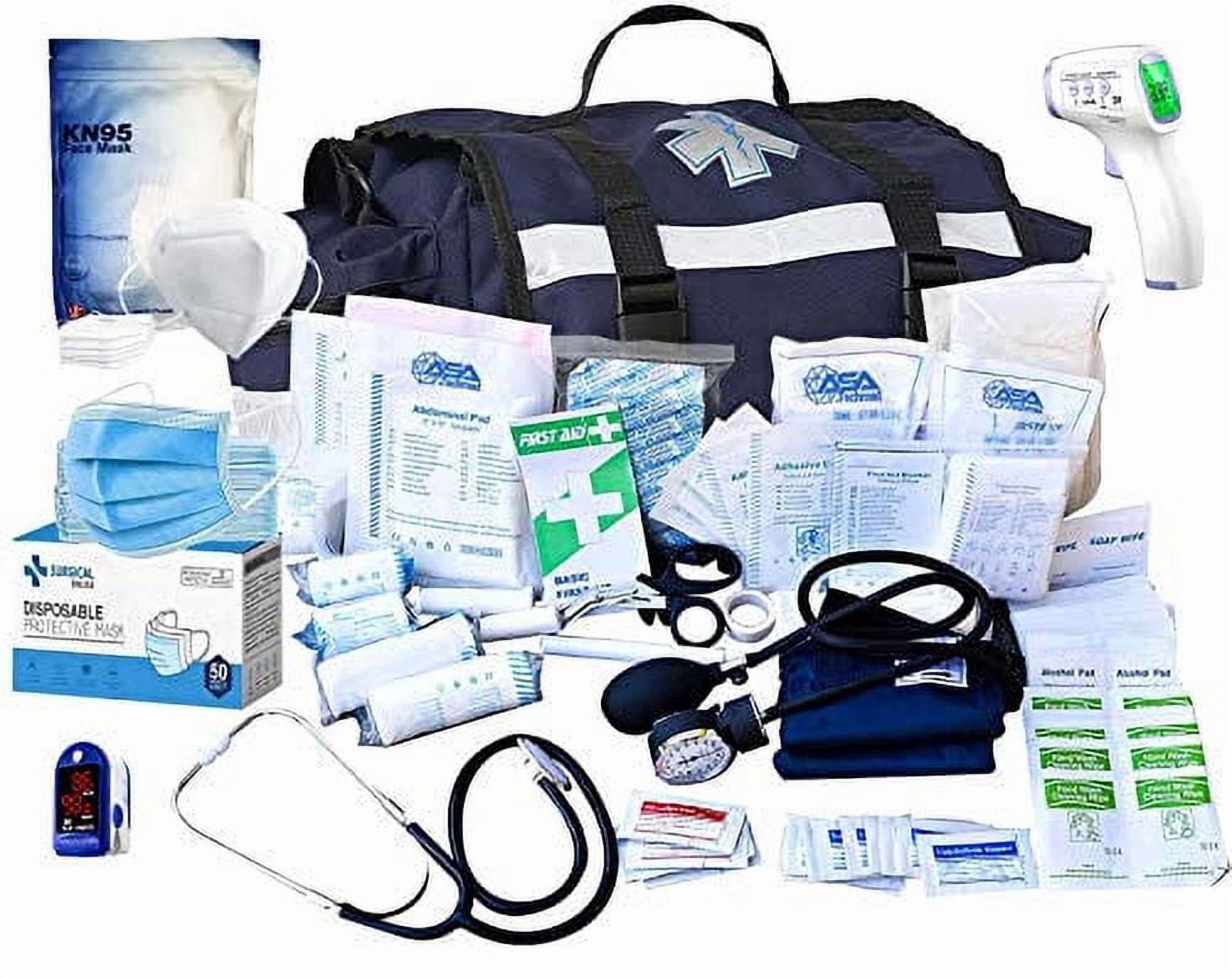 ASA TECHMED Stocked Large EMT First Aid Trauma Bag – 422‑Piece Emergency Medical Supplies Kit with 50pc 3‑Ply & 10pc 5‑Ply Face Masks, Orange, 1 Pack