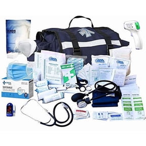 ASA TECHMED Stocked Large EMT First Aid Trauma Bag 422Piece Emergency Medical Supplies Kit with 50pc 3Ply & 10pc 5Ply Face Masks, Orange, 1 Pack
