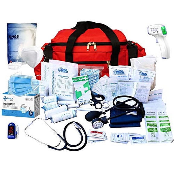 ASA TechMed - Stocked Large EMT First Aid Trauma Bag w/Emergency Medical Supplies - 50pc 3ply and 10pc 5Ply Face Mask - Ideal for First Responders, Police, Firefighter and Survival Kits for Emergency