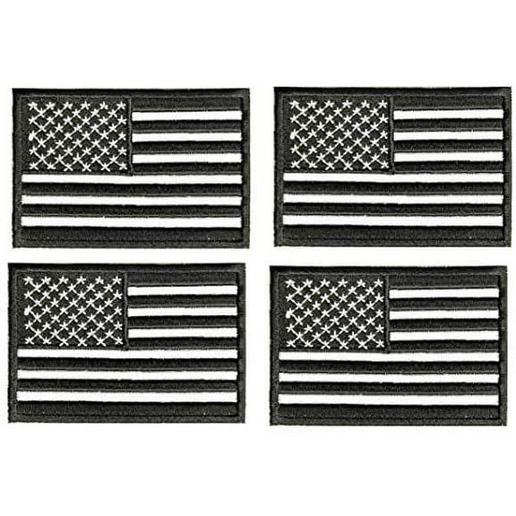 ASA Techmed 4 Pack Black and White US USA Flag Embroidered Patch Military Iron On Sew On Tactical Morale Patch for Hats Backpacks Caps Jackets + More
