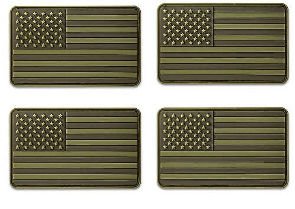 ASA Techmed 4 Pack Military Army US USA Flag Patch Green Emblem PVC United  States of America Tactical Morale Patch for Hats Backpacks Caps Jackets +  More 