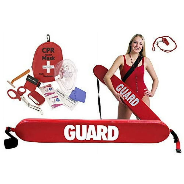 ASA Techmed - 50" Red Lifeguard Rescue Tube - Includes CPR Kit and First Aid Kit - Matching Red Whistle Included (40 Inch)