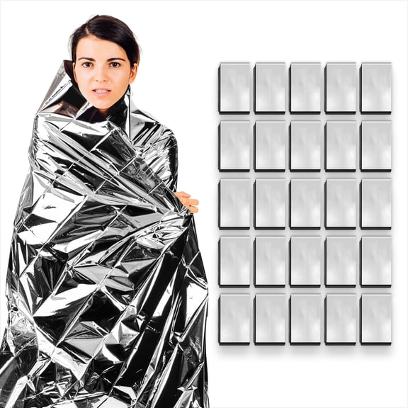 ASA Techmed Emergency Mylar Thermal Blanket + Foil Space Rescue Blanket, 55×84in NASA Heat Retention, Waterproof Outdoor Survival, Silver – 25 Pack