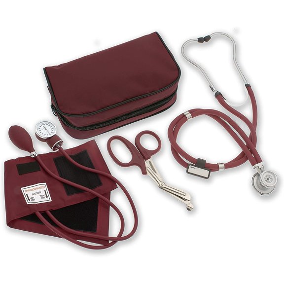 ASA Techmed Nurse/ EMT Starter Pack Stethoscope, Blood Pressure Monitor and Free Trauma 7.5" EMT Shear Ideal Gift for Nurse, EMT, Medical Students, Firefighter, Police and Personal Use (Burgundy)