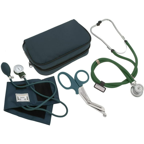 ASA Techmed Nurse Starter Kit - Stethoscope and Blood Pressure Cuff Set with EMT Shears (Hunter Green)