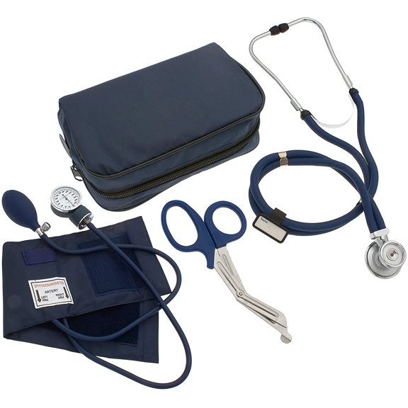 ASA Techmed Nurse Starter Kit - Stethoscope and Blood Pressure Cuff Set with EMT Shears (Navy Blue)