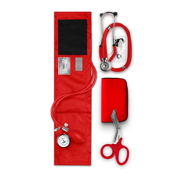 ASA Techmed Nurse Starter Kit - Stethoscope and Blood Pressure Cuff Set with EMT Shears (Red)