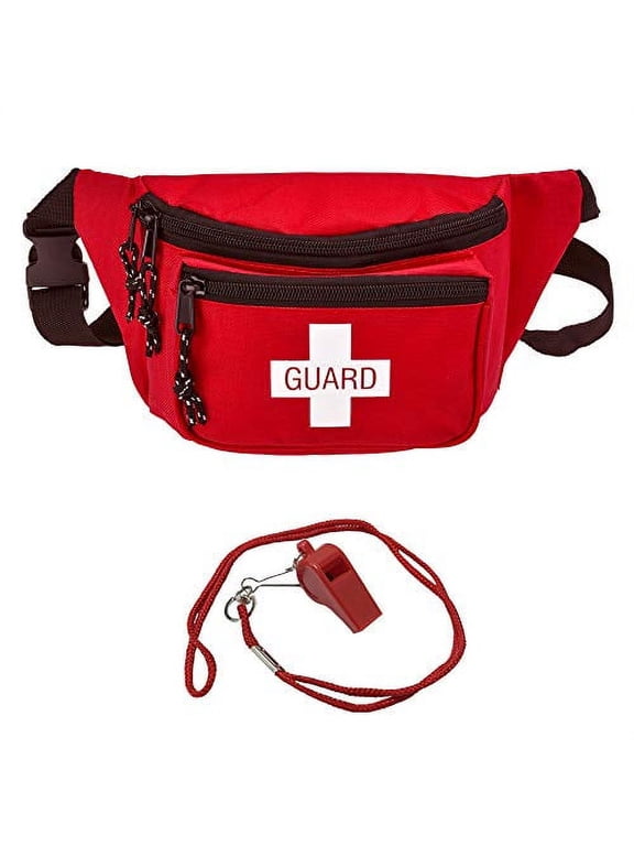 Water-Resistant Lifeguard Unisex Fanny Pack with Whistle Lanyard, Red