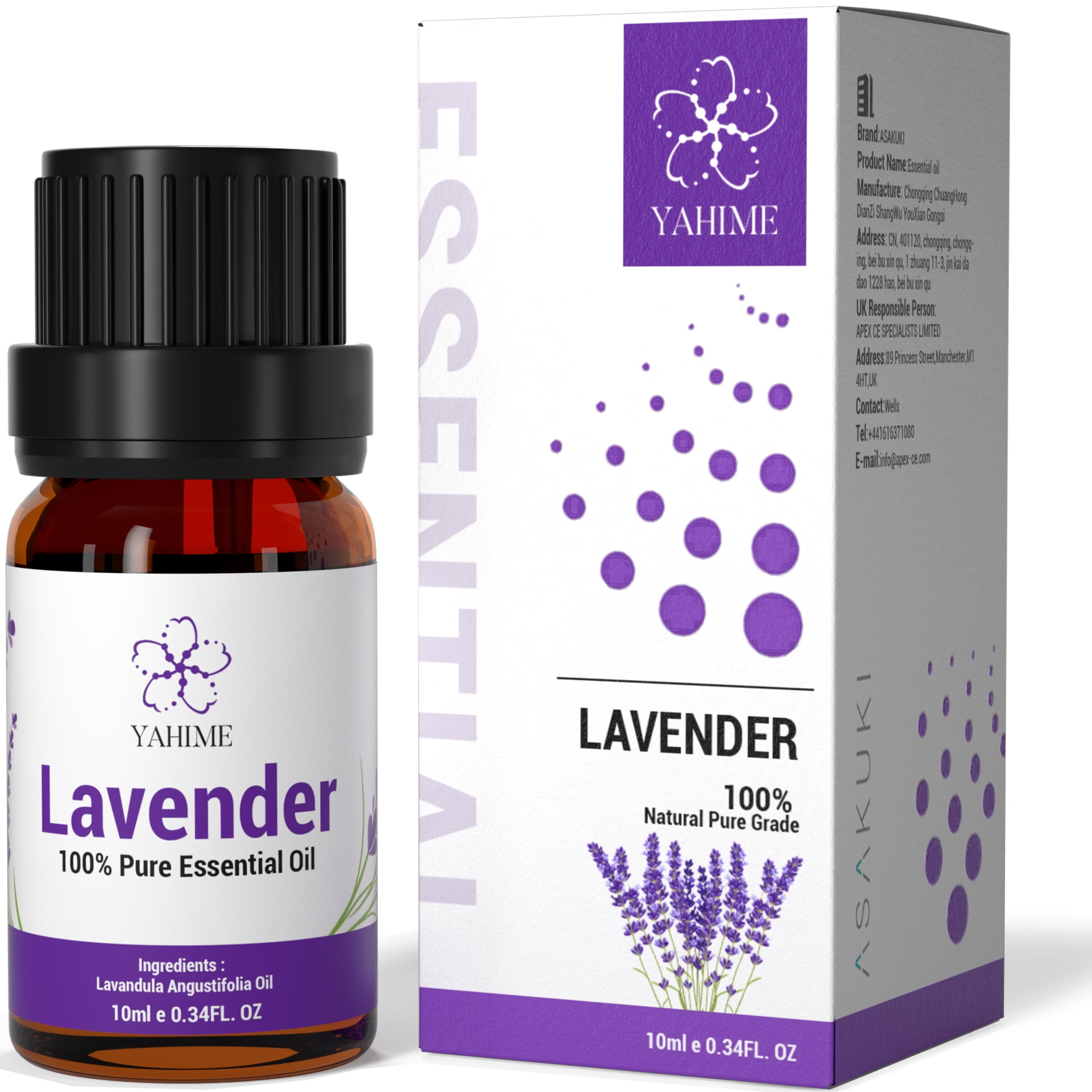 ASAKUKI Lavender Oil, 100 Pure Essential Oil for Anxiety, Stress and