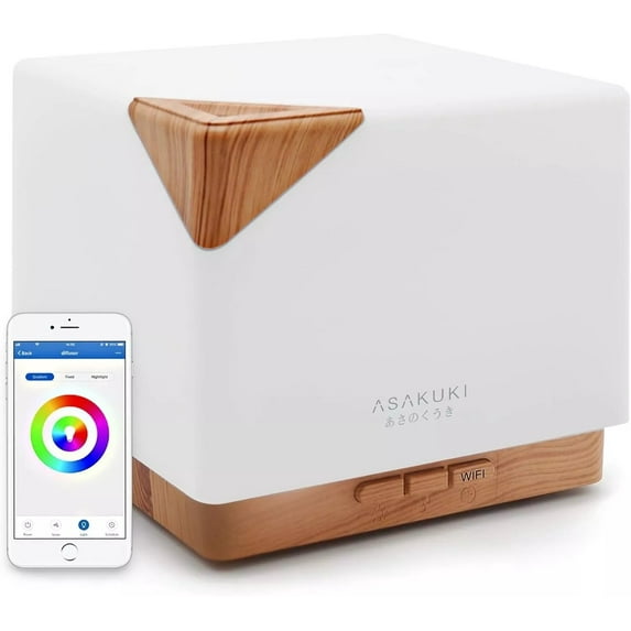 ASAKUKI Smart WiFi Oil Diffuser, Alexa & Google Compatible, 700ml, 7 LED Colors