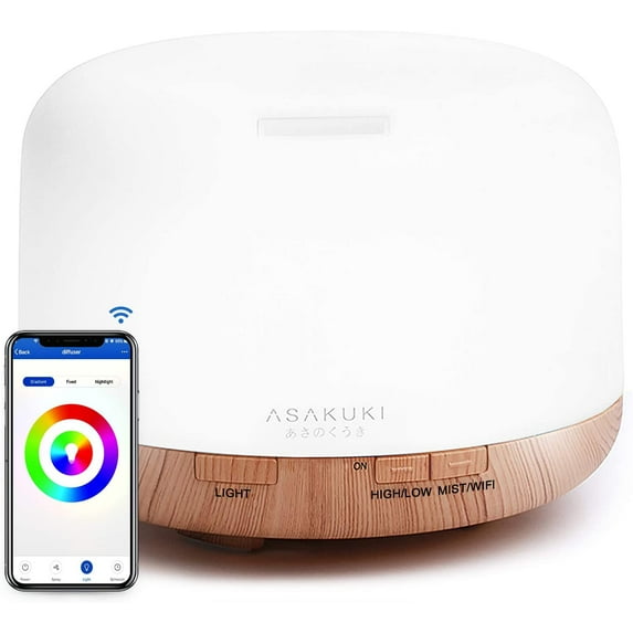 ASAKUKI WIFI Essential Oil Diffuser, 500 ml Ultrasonic Aromatherapy Diffuser for Better Sleep, Relaxation, Soothing Bath, Cool Mist Humidifier with Auto Shut off - 500 ml