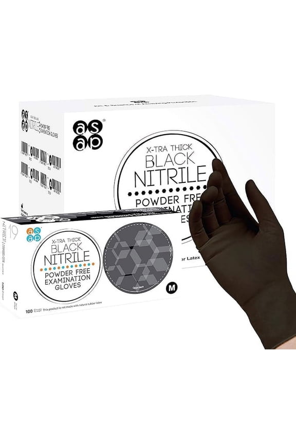ASAP Black Nitrile Exam Gloves, Extra Large, 4 Mil, Latex-Free, Powder-Free, Food Safe Disposable, Box of 100