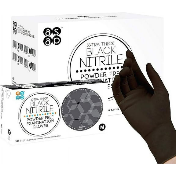 ASAP Black Nitrile Exam Gloves, Large, 4 Mil, Latex-Free, Powder-Free, Food Safe Disposable, Box of 100