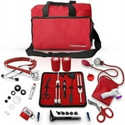 ASATechmed Nurse Starter Kit - Stethoscope, Blood Pressure Monitor, Tuning Forks, and More - 18 Pieces Total Red