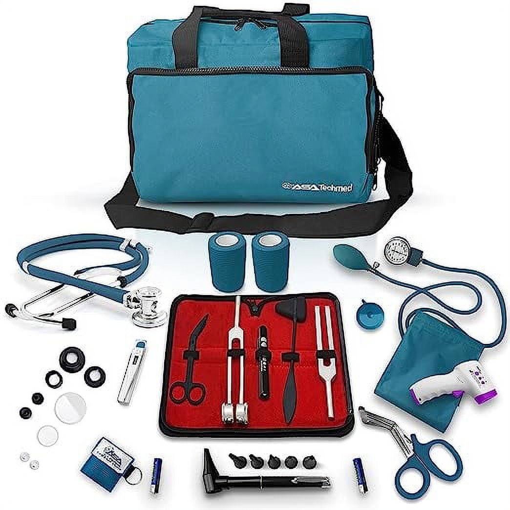ASATechmed Nurse Starter Kit - Stethoscope, Blood Pressure Monitor, Tuning Forks, and More - 18 Pieces Total (Teal)