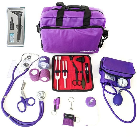 ASATechmed Nurse Starter Kit Stethoscope Blood Pressure Monitor and More - 18 Pieces Total (Purple)