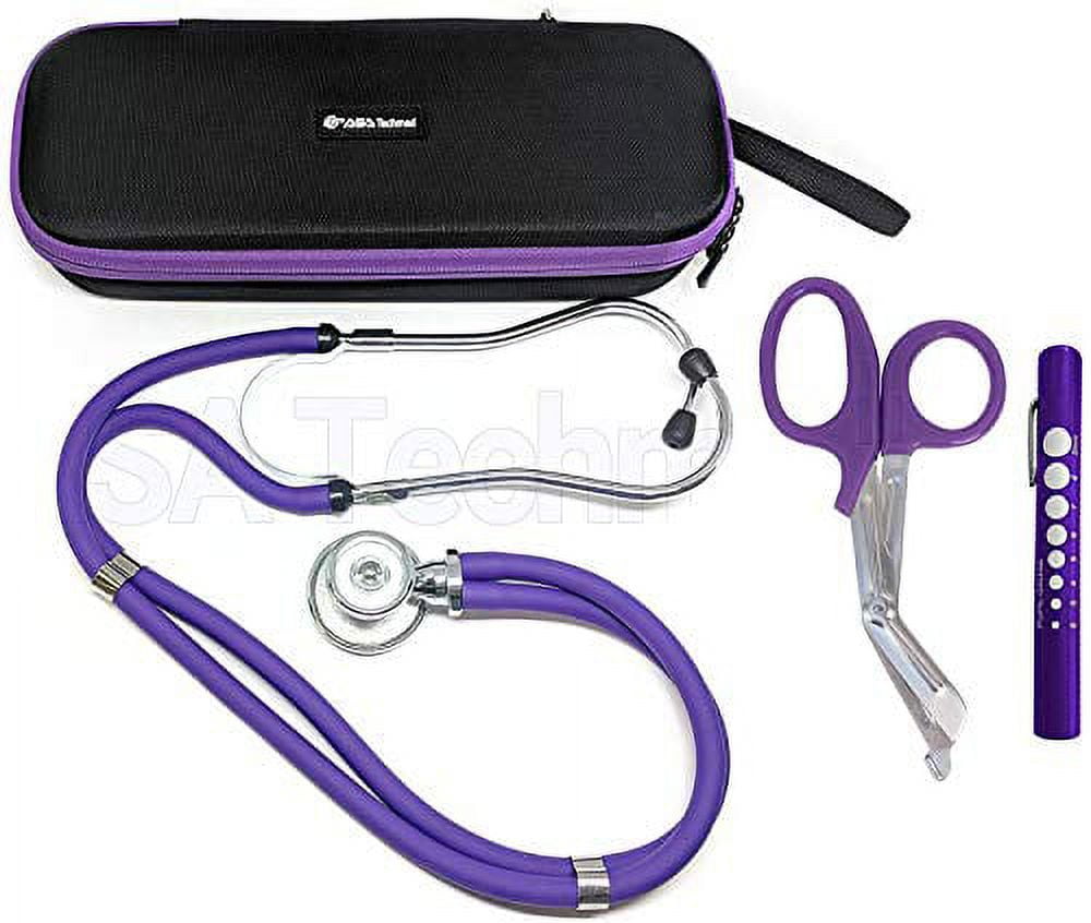ASATechmed Sprague Rappaport Stethoscope Dual Head Adult + Free Lightweight Storage Case, Matching EMT Shear and Penlight Ideal Gift for Medical Students, Doctors, Nurses, EMT and Paramedics (Purple)